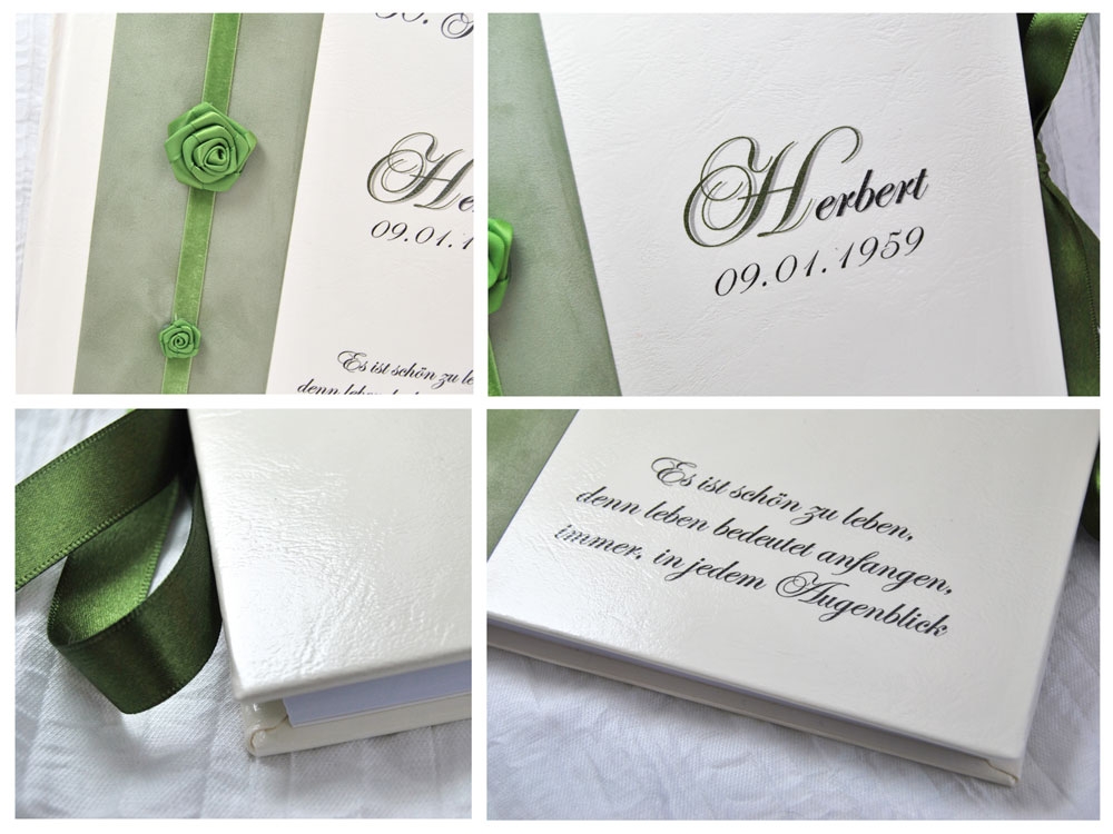 Geburtstagsgästebuch mit Satinrosen, Samt und Personalisierung